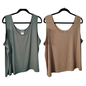 Blair Sleeveless Tops (Set of 2), Green and Beige, Size Petite 2XL, Pre-owned